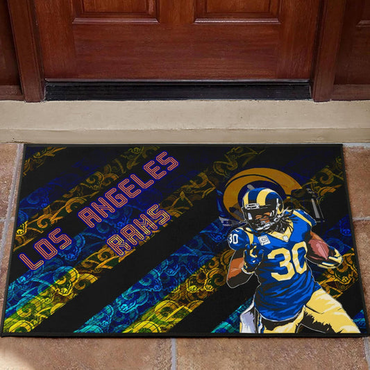 Los Angeles Rams American Football Raymond Calais 30 Grab Rugby Ball Running Blue Yellow Door Mat Home Decor