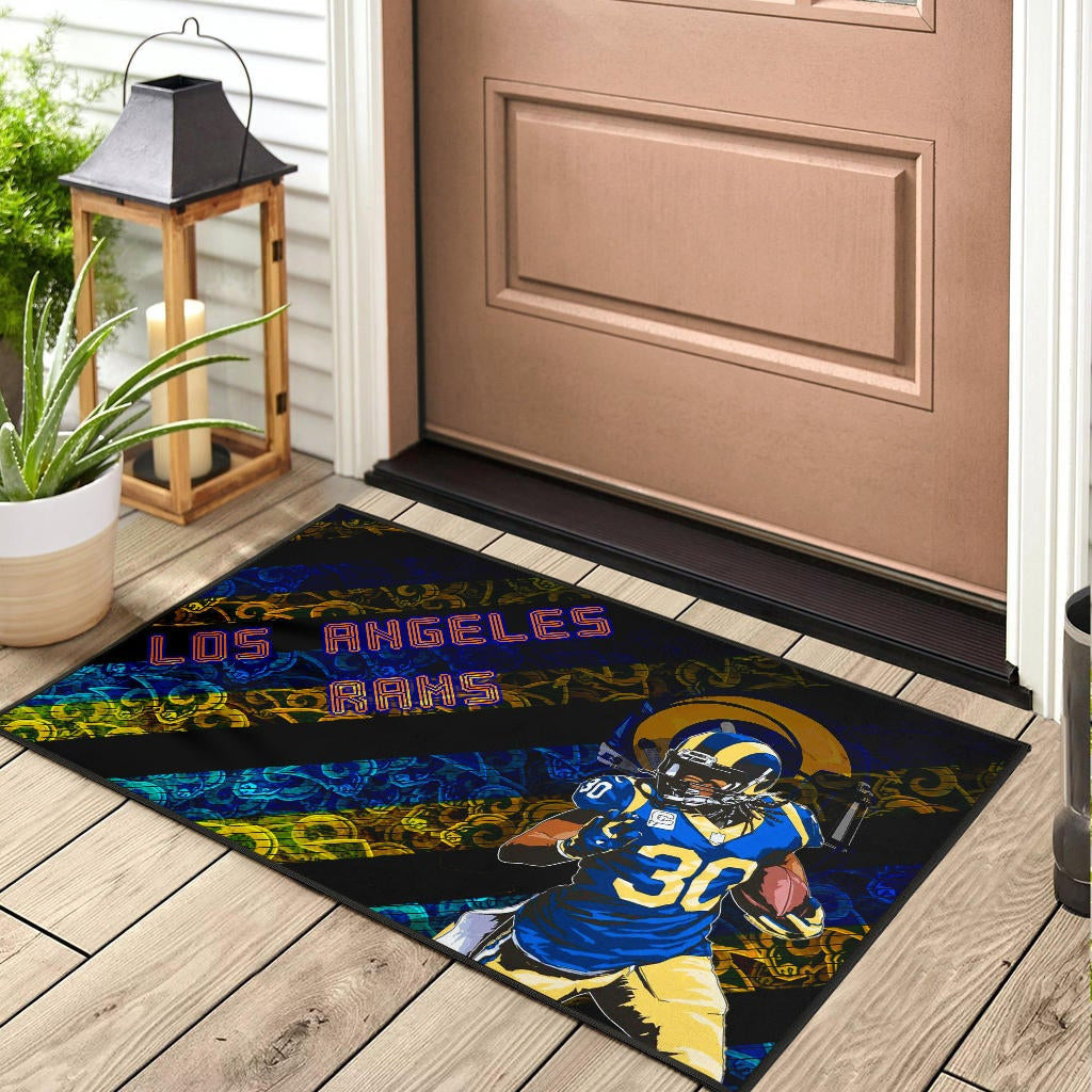 Los Angeles Rams American Football Raymond Calais 30 Grab Rugby Ball Running Blue Yellow Door Mat Home Decor