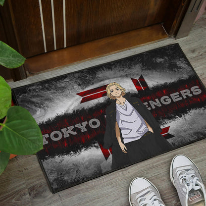 Tokyo Revengers Anime Cool Mikey Smiling Red And Grey Door Mat Home Decor