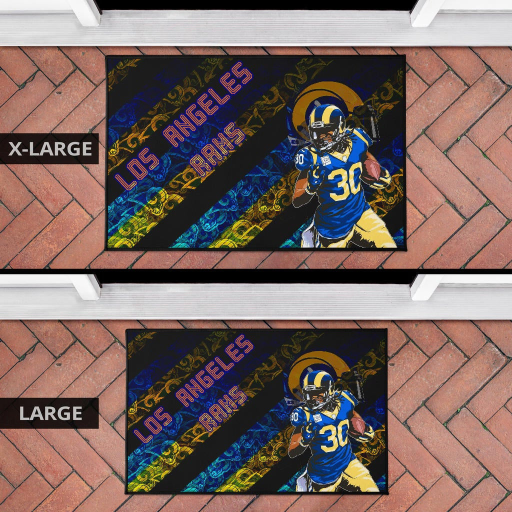 Los Angeles Rams American Football Raymond Calais 30 Grab Rugby Ball Running Blue Yellow Door Mat Home Decor