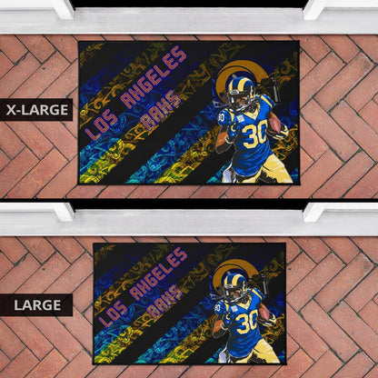 Los Angeles Rams American Football Raymond Calais 30 Grab Rugby Ball Running Blue Yellow Door Mat Home Decor