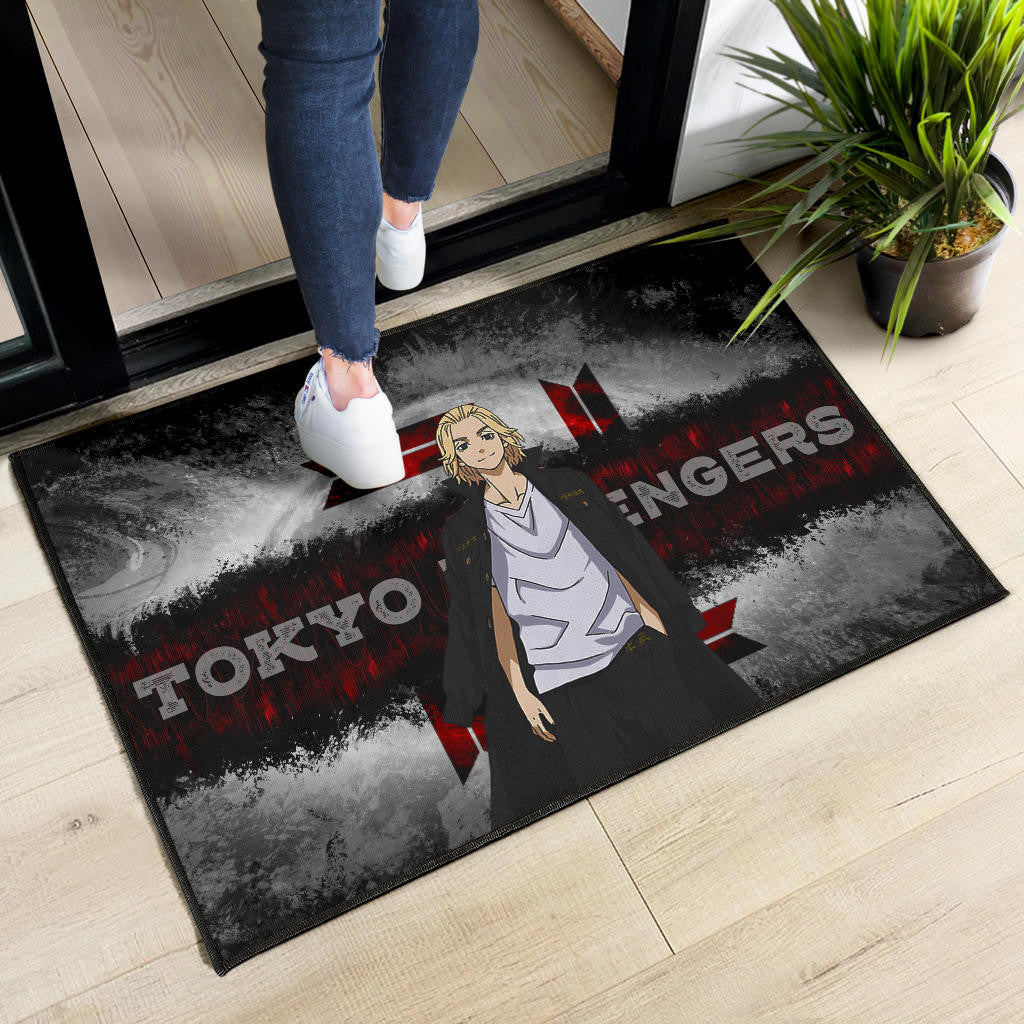 Tokyo Revengers Anime Cool Mikey Smiling Red And Grey Door Mat Home Decor