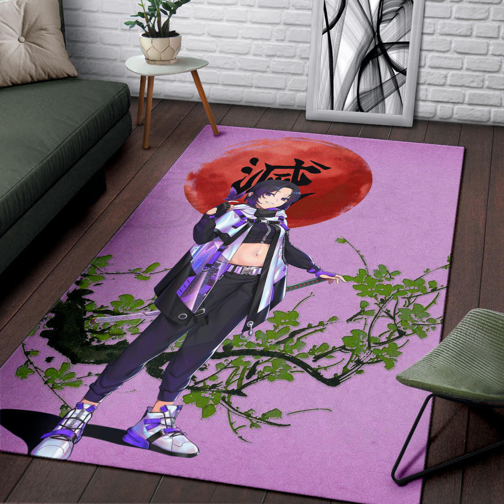 Demon Slayer Anime Shinobu Wearing Modern Clothes Purple Theme Area Rug Home Decor