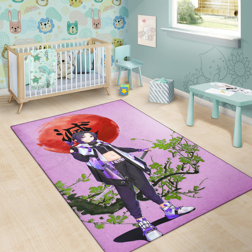 Demon Slayer Anime Shinobu Wearing Modern Clothes Purple Theme Area Rug Home Decor
