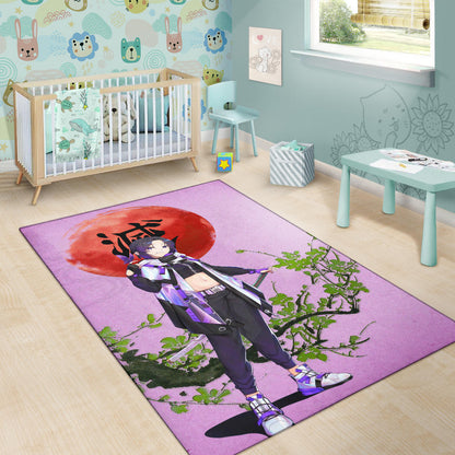 Demon Slayer Anime Shinobu Wearing Modern Clothes Purple Theme Area Rug Home Decor