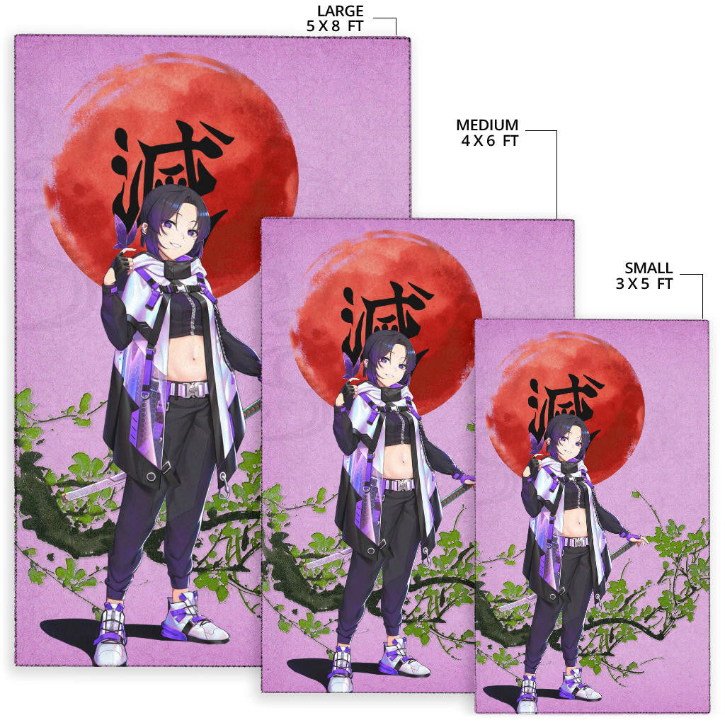 Demon Slayer Anime Shinobu Wearing Modern Clothes Purple Theme Area Rug Home Decor
