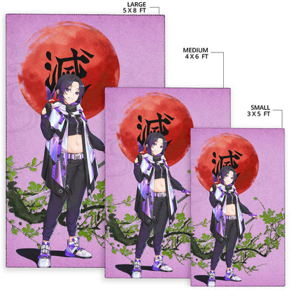 Demon Slayer Anime Shinobu Wearing Modern Clothes Purple Theme Area Rug Home Decor