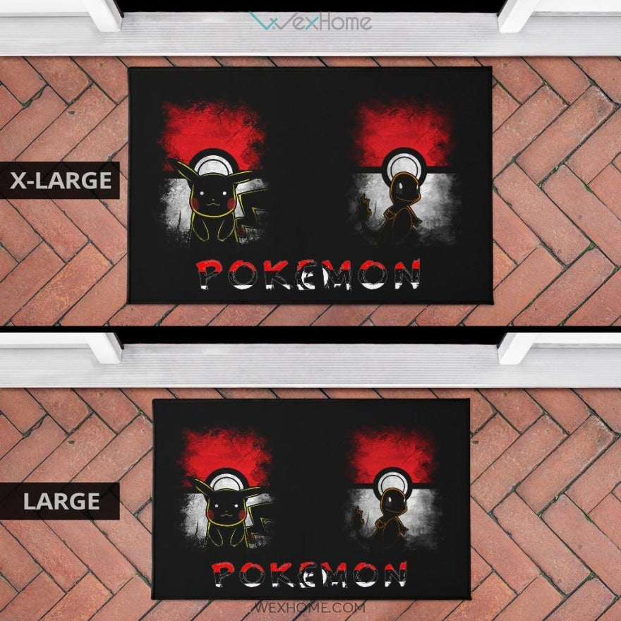 Pokemon Anime Charmander With Pikachu Silhouette Pokemon Ball Door Mat Home Decor