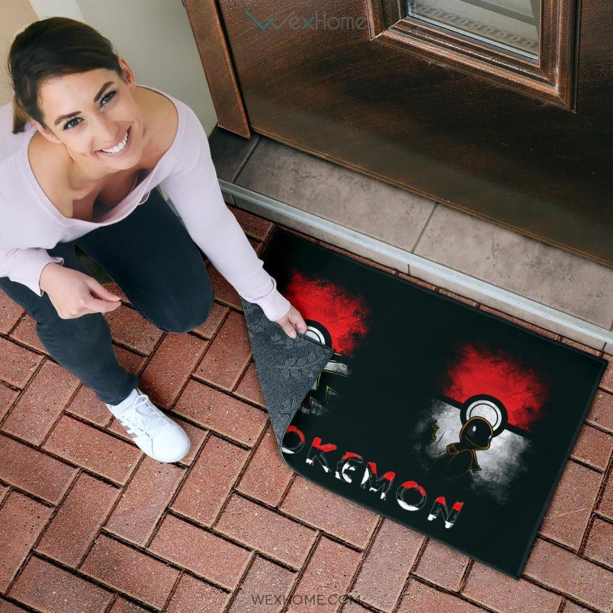 Pokemon Anime Charmander With Pikachu Silhouette Pokemon Ball Door Mat Home Decor