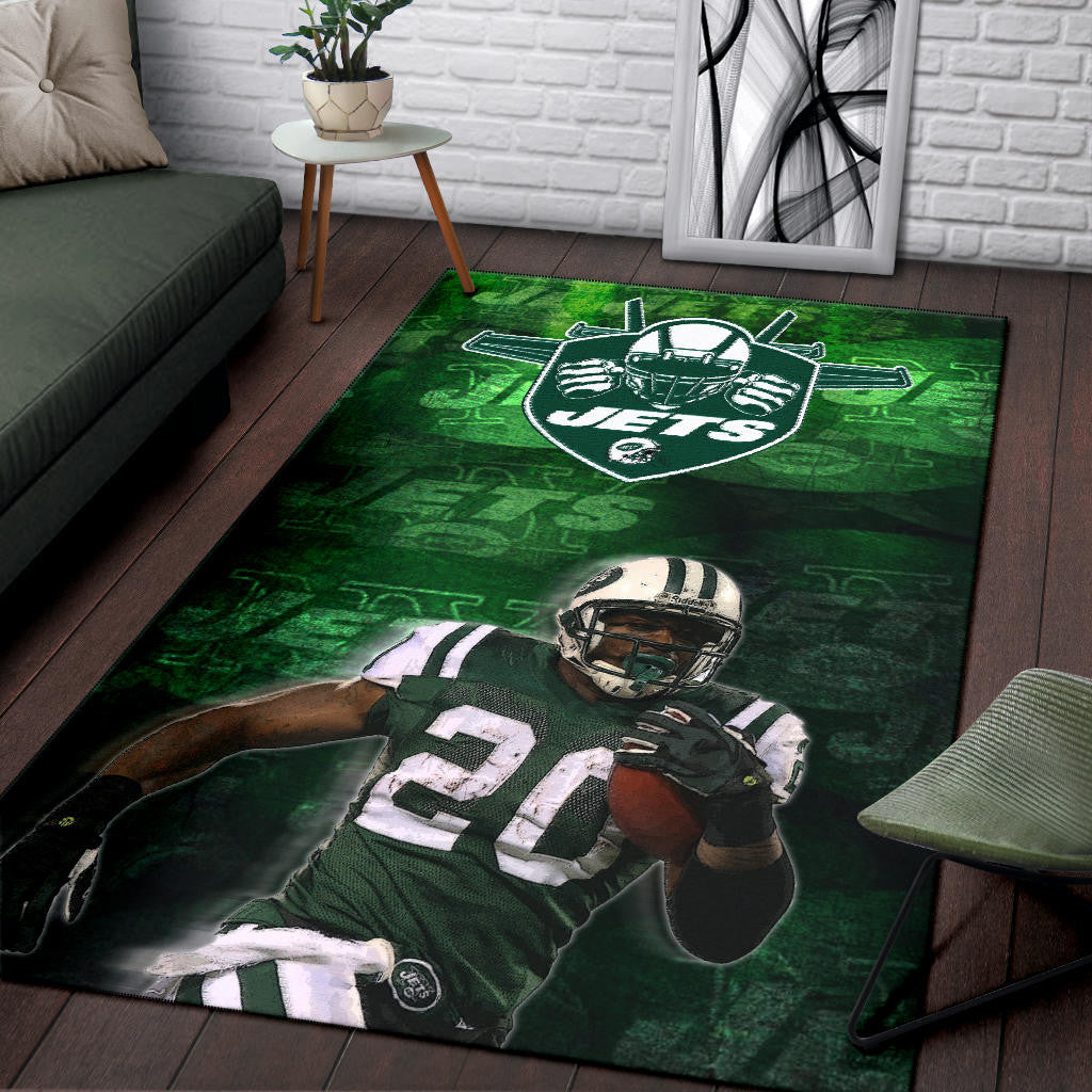 New York American Football Jets Football Player 20 Grab Rugby Ball Running Green Area Rug Home Decor