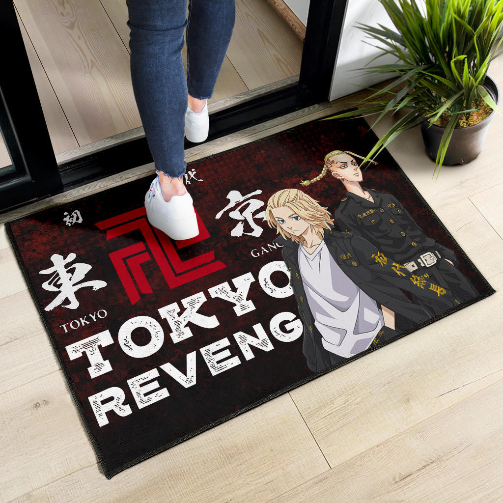 Tokyo Revengers Anime Mikey And Draken Portrait Black And Red Theme Door Mat Home Decor