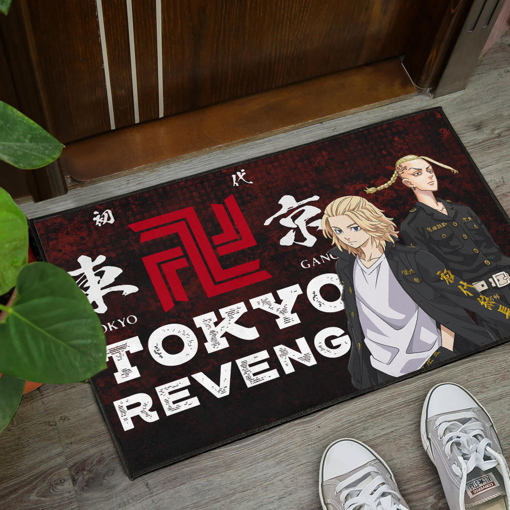 Tokyo Revengers Anime Mikey And Draken Portrait Black And Red Theme Door Mat Home Decor