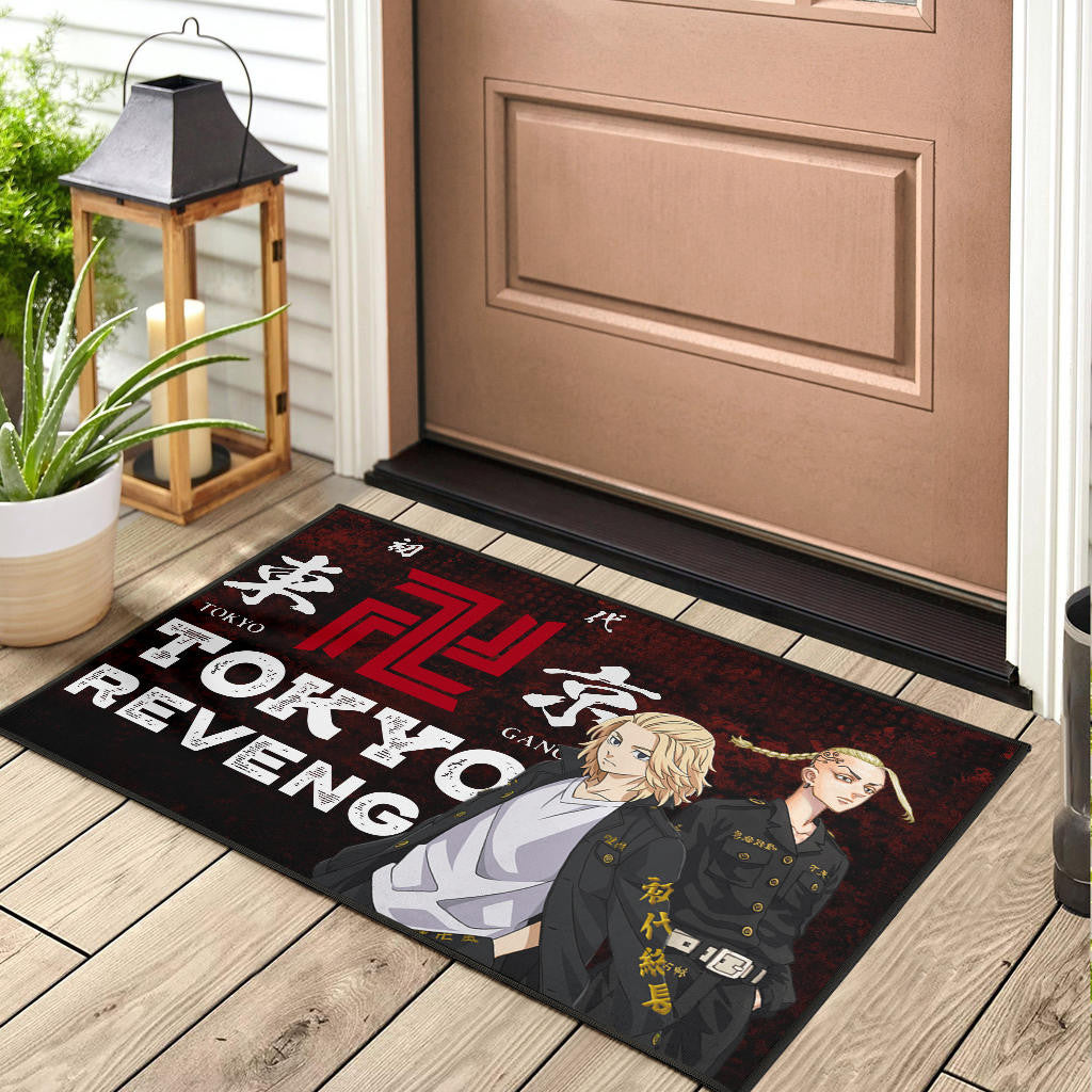Tokyo Revengers Anime Mikey And Draken Portrait Black And Red Theme Door Mat Home Decor
