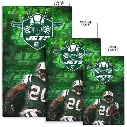 New York American Football Jets Football Player 20 Grab Rugby Ball Running Green Area Rug Home Decor