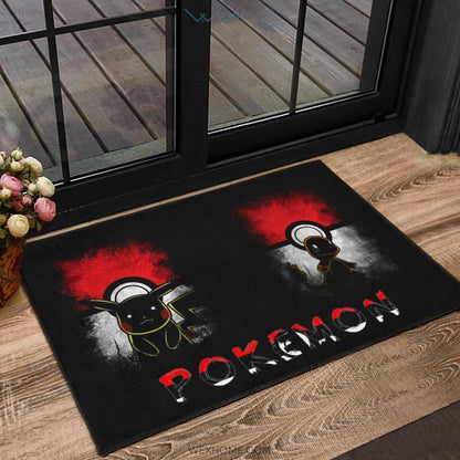 Pokemon Anime Charmander With Pikachu Silhouette Pokemon Ball Door Mat Home Decor