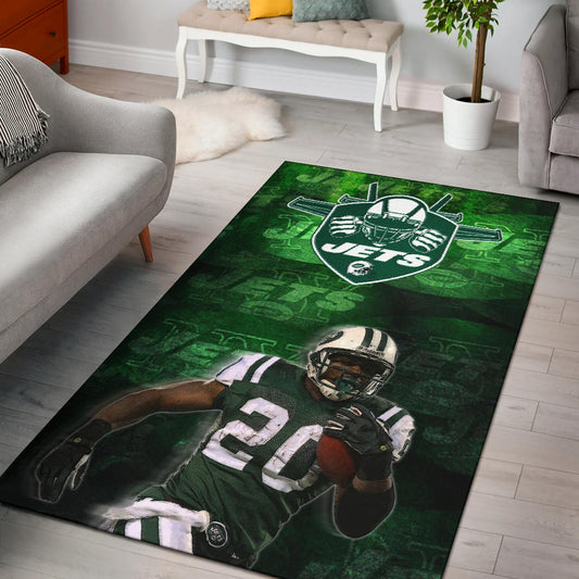 New York American Football Jets Football Player 20 Grab Rugby Ball Running Green Area Rug Home Decor
