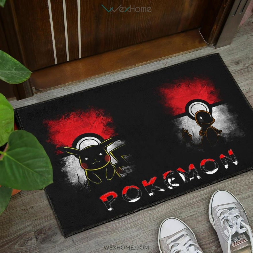Pokemon Anime Charmander With Pikachu Silhouette Pokemon Ball Door Mat Home Decor
