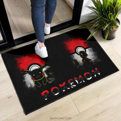 Pokemon Anime Charmander With Pikachu Silhouette Pokemon Ball Door Mat Home Decor
