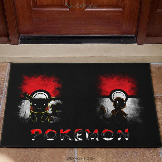 Pokemon Anime Charmander With Pikachu Silhouette Pokemon Ball Door Mat Home Decor