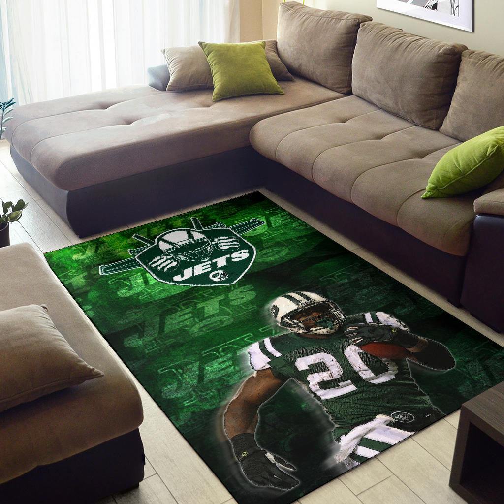 New York American Football Jets Football Player 20 Grab Rugby Ball Running Green Area Rug Home Decor