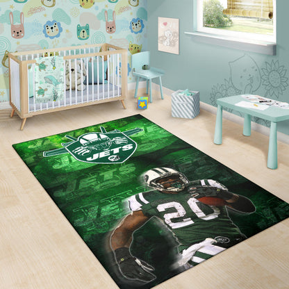 New York American Football Jets Football Player 20 Grab Rugby Ball Running Green Area Rug Home Decor