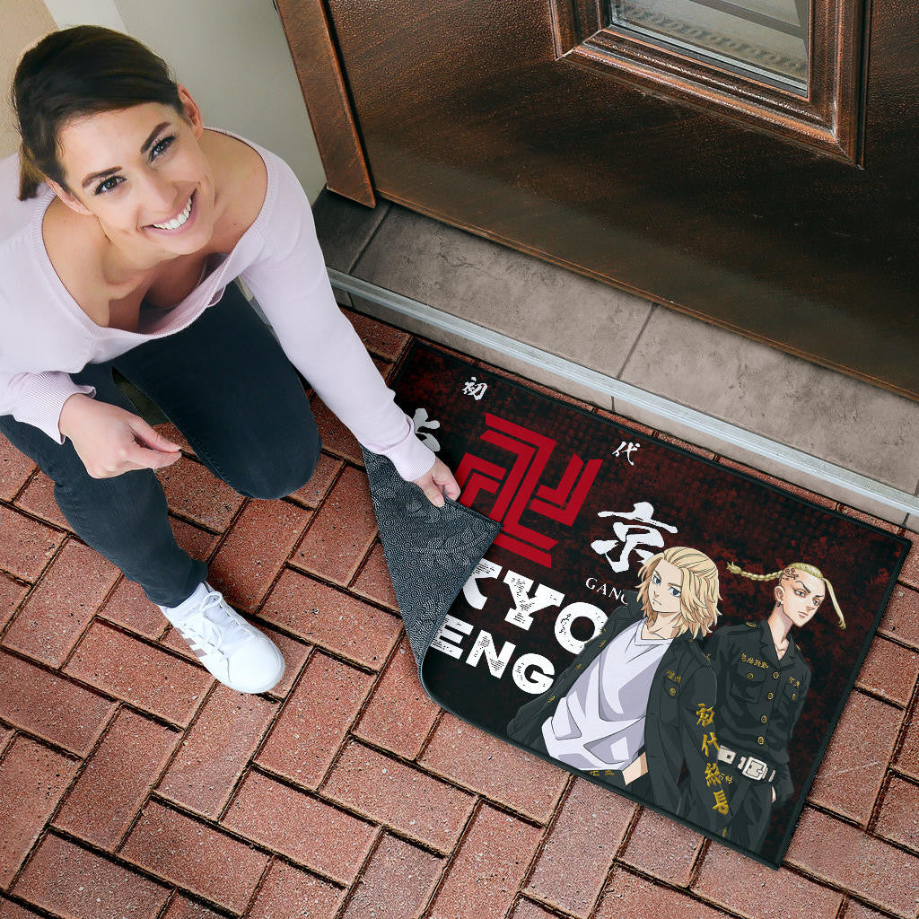 Tokyo Revengers Anime Mikey And Draken Portrait Black And Red Theme Door Mat Home Decor