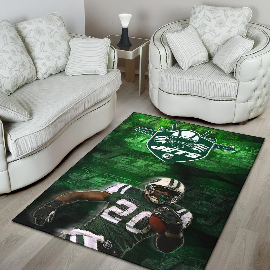 New York American Football Jets Football Player 20 Grab Rugby Ball Running Green Area Rug Home Decor