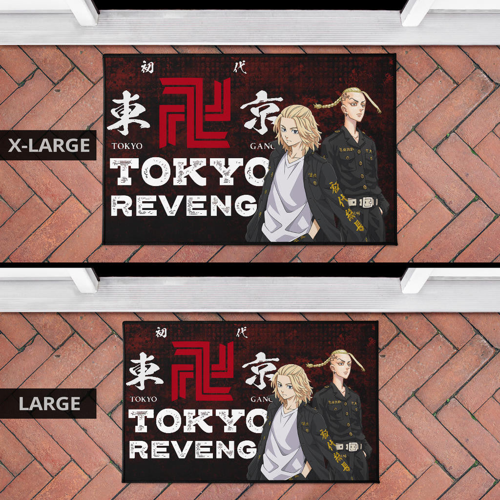 Tokyo Revengers Anime Mikey And Draken Portrait Black And Red Theme Door Mat Home Decor