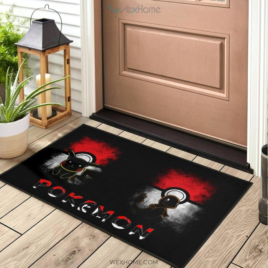 Pokemon Anime Charmander With Pikachu Silhouette Pokemon Ball Door Mat Home Decor