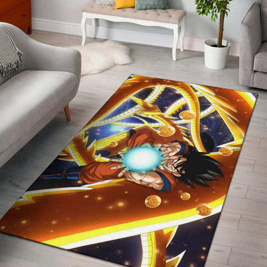 Dragon Ball Anime DB Goku Fighting With Golden Shenron Dragon Area Rug Home Decor