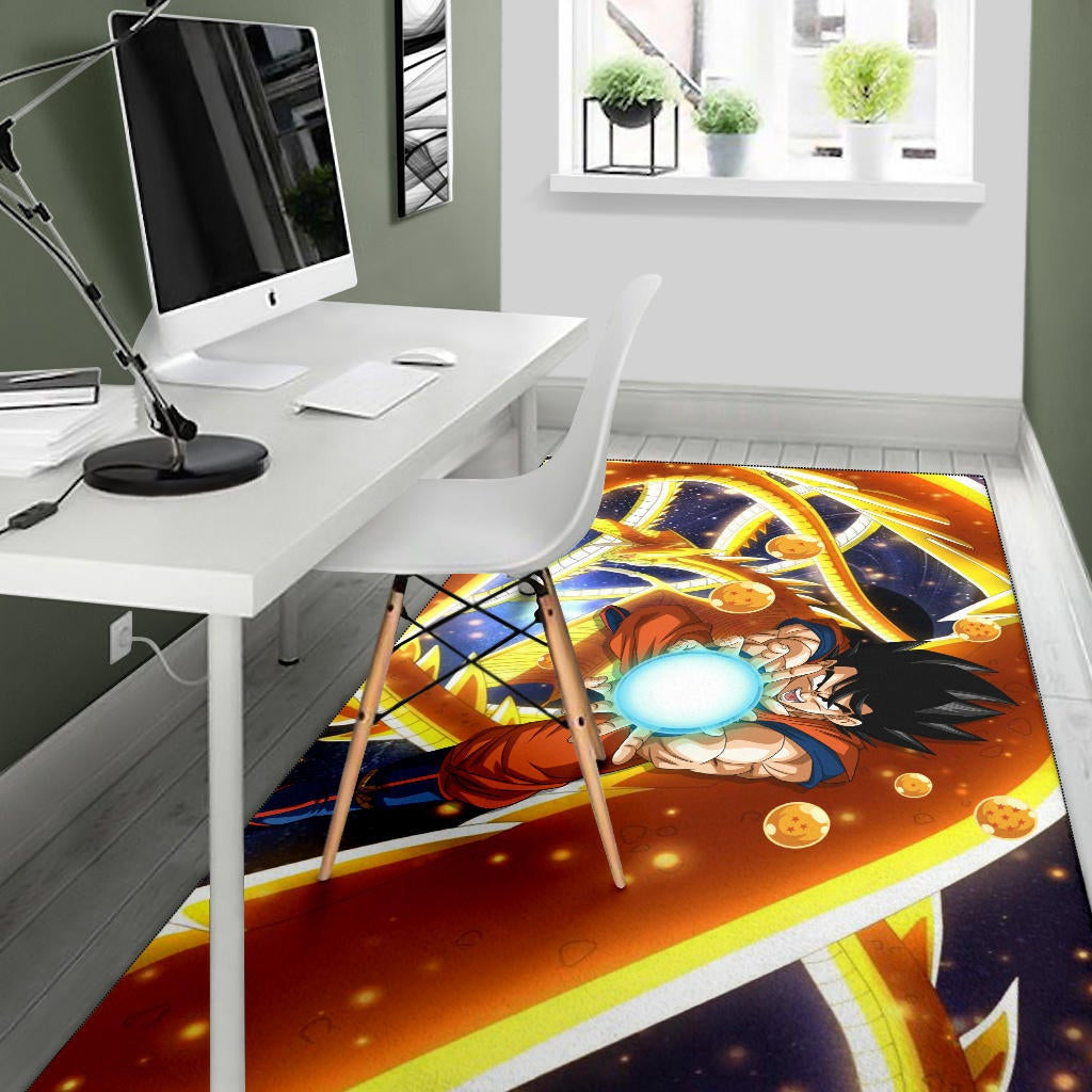 Dragon Ball Anime DB Goku Fighting With Golden Shenron Dragon Area Rug Home Decor
