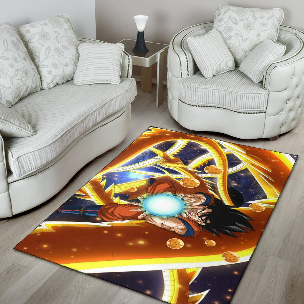 Dragon Ball Anime DB Goku Fighting With Golden Shenron Dragon Area Rug Home Decor