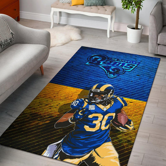 Los Angeles Rams American Football Team Raymond Calais 30 Grab Rugby Ball Running Blue Yellow Area Rug Home Decor