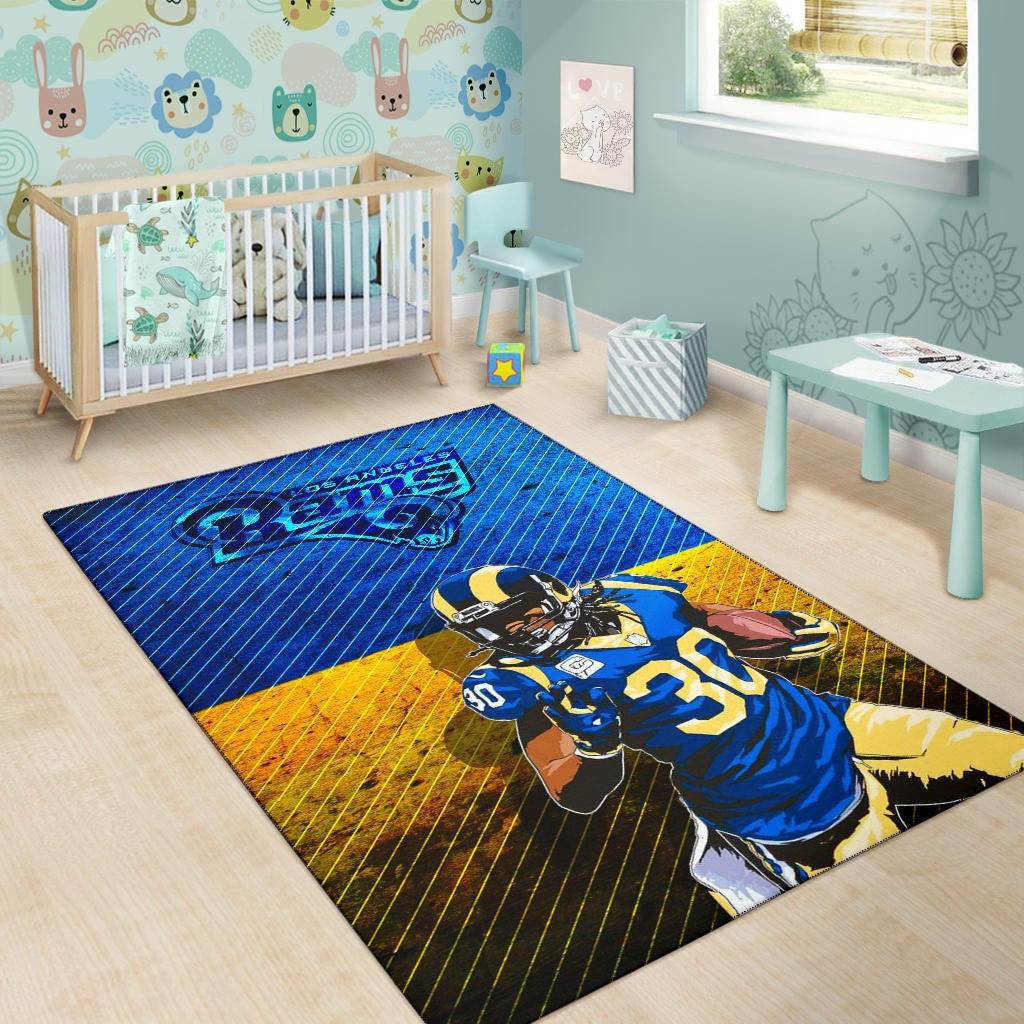 Los Angeles Rams American Football Team Raymond Calais 30 Grab Rugby Ball Running Blue Yellow Area Rug Home Decor