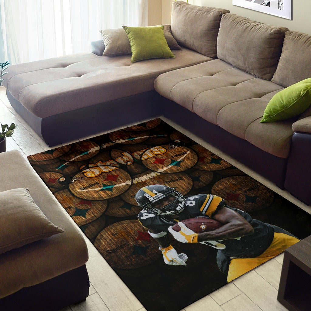 Pittsburgh Steelers American Football Team Antonio Brown Grab Rugby Ball Steelers Doodle Area Rug Home Decor