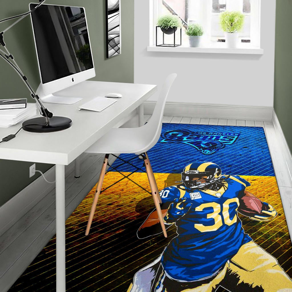Los Angeles Rams American Football Team Raymond Calais 30 Grab Rugby Ball Running Blue Yellow Area Rug Home Decor