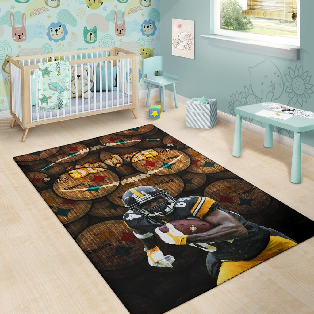 Pittsburgh Steelers American Football Team Antonio Brown Grab Rugby Ball Steelers Doodle Area Rug Home Decor