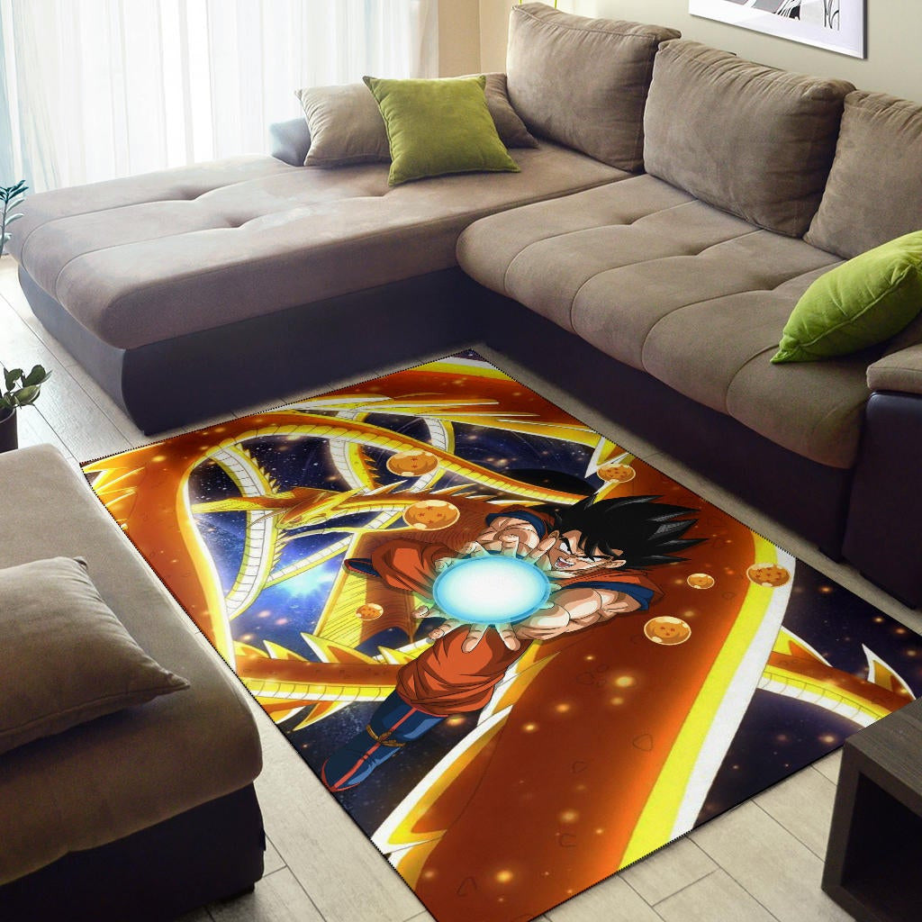 Dragon Ball Anime DB Goku Fighting With Golden Shenron Dragon Area Rug Home Decor