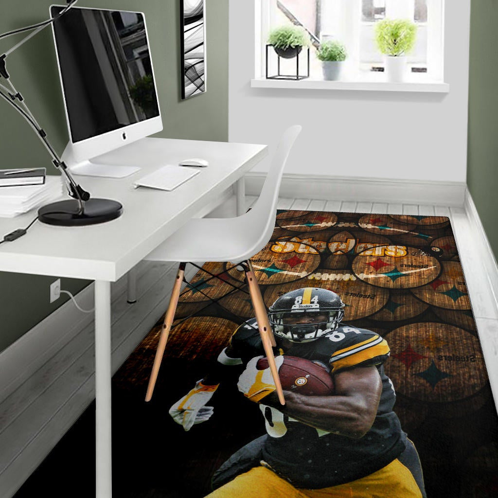 Pittsburgh Steelers American Football Team Antonio Brown Grab Rugby Ball Steelers Doodle Area Rug Home Decor
