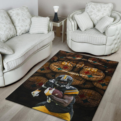 Pittsburgh Steelers American Football Team Antonio Brown Grab Rugby Ball Steelers Doodle Area Rug Home Decor