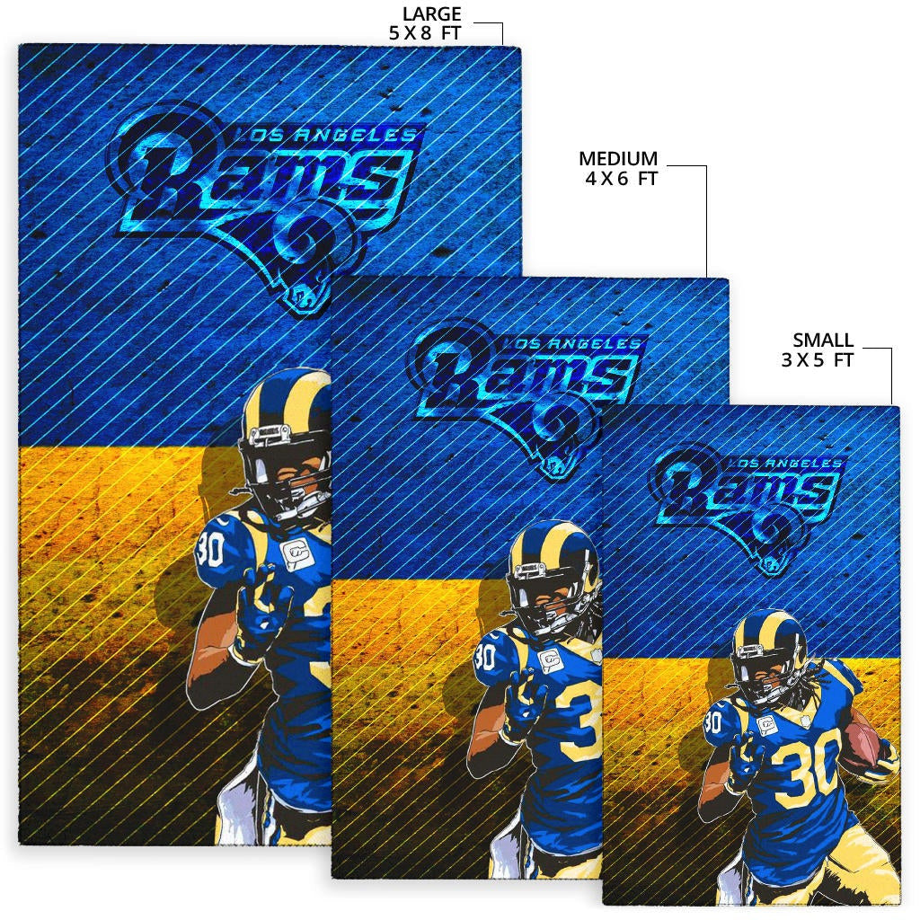 Los Angeles Rams American Football Team Raymond Calais 30 Grab Rugby Ball Running Blue Yellow Area Rug Home Decor