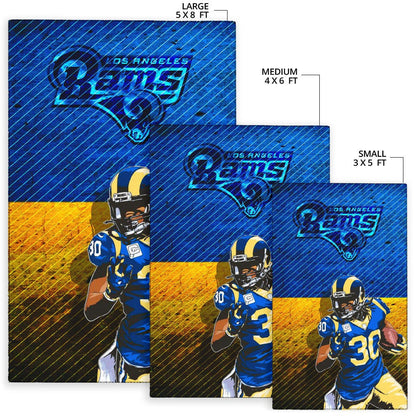 Los Angeles Rams American Football Team Raymond Calais 30 Grab Rugby Ball Running Blue Yellow Area Rug Home Decor