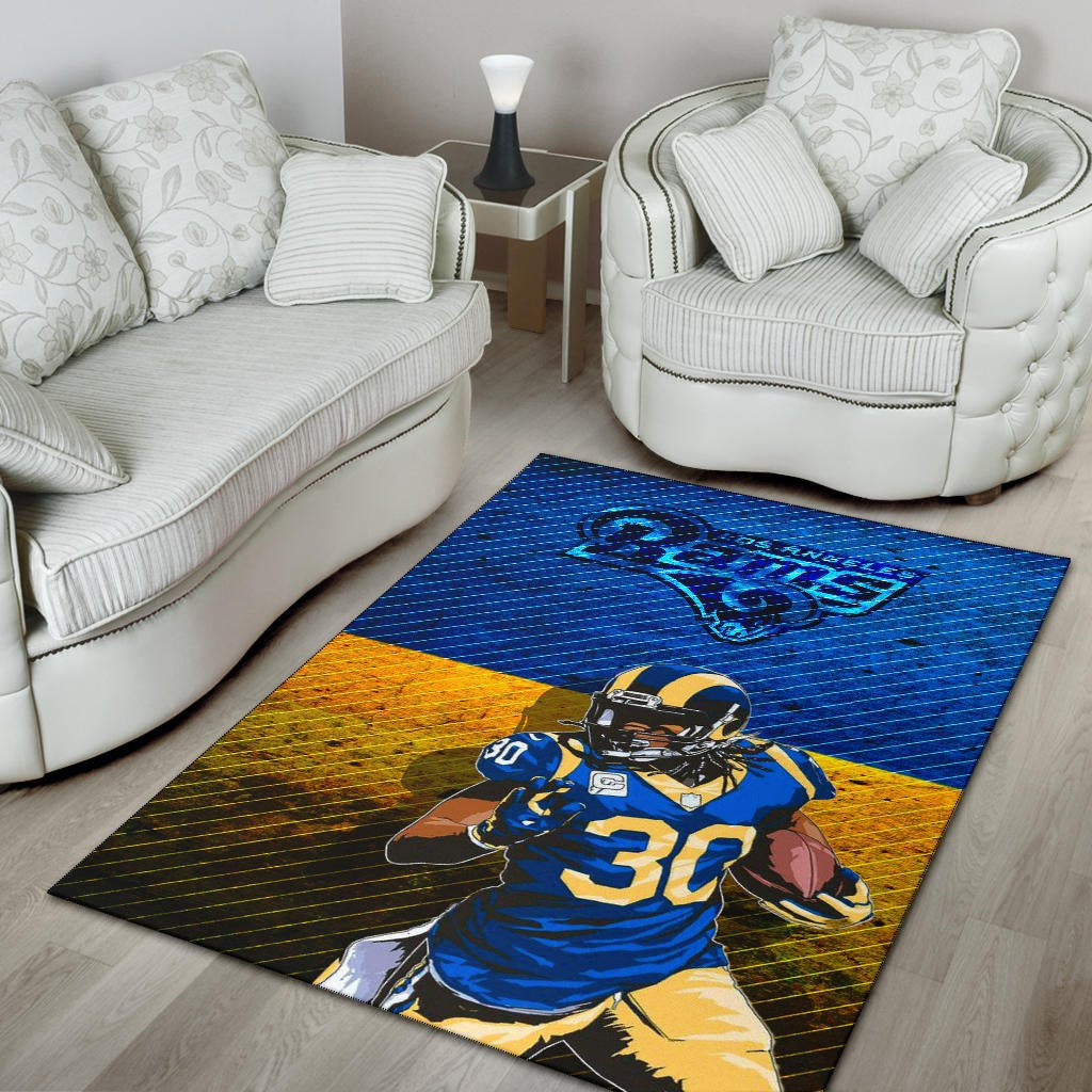 Los Angeles Rams American Football Team Raymond Calais 30 Grab Rugby Ball Running Blue Yellow Area Rug Home Decor