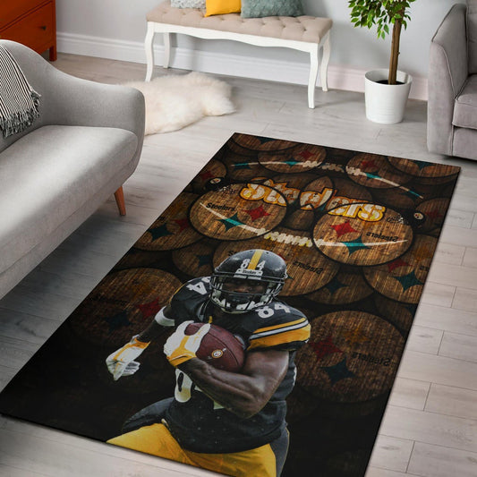 Pittsburgh Steelers American Football Team Antonio Brown Grab Rugby Ball Steelers Doodle Area Rug Home Decor