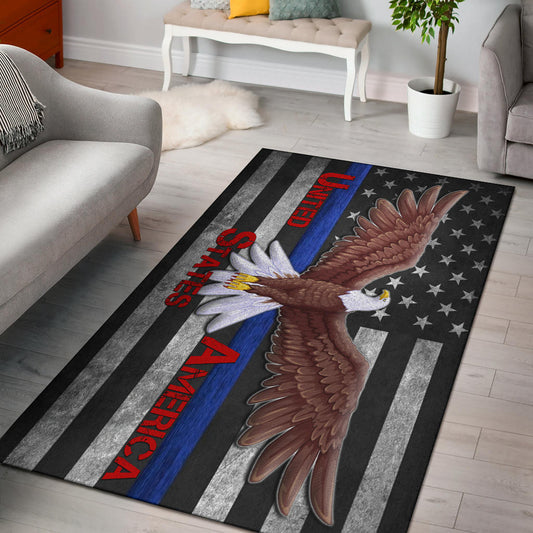 US Independence Day Bald Eagle Flying Black White US Flag Area Rug Home Decor