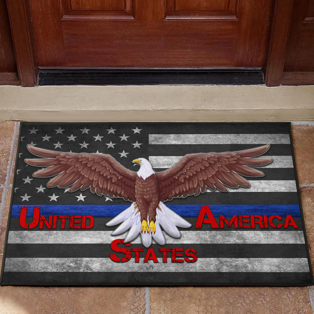 US Independence Day Bald Eagle Flying Black White US Flag Door Mat Home Decor