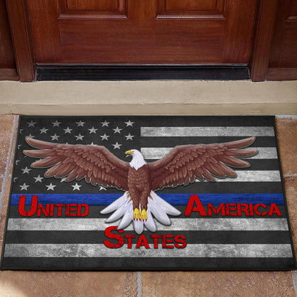 US Independence Day Bald Eagle Flying Black White US Flag Door Mat Home Decor