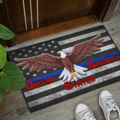 US Independence Day Bald Eagle Flying Black White US Flag Door Mat Home Decor