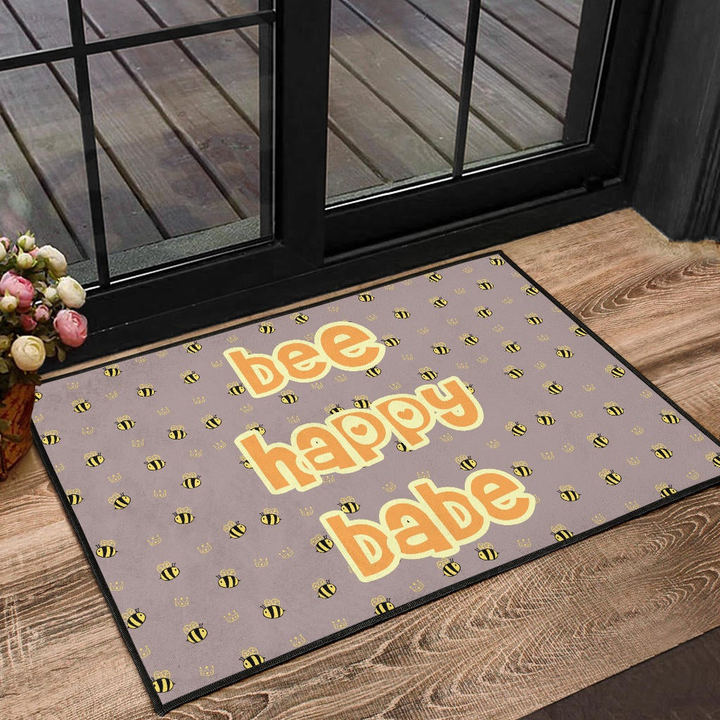 Bee Happy Babe Cute Tiny Patterns Door Mat Home Decor