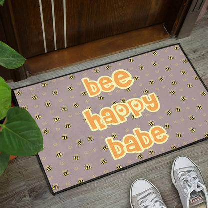 Bee Happy Babe Cute Tiny Patterns Door Mat Home Decor